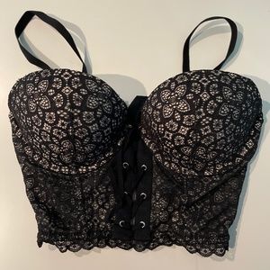 Lace Up Zip Back Bustier Corset Bra